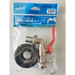 Ecrou + Robinet chromé + Embout tuyau d'arrosage 