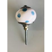 Bouton céramique blanc/ bleu