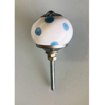 Bouton céramique blanc/ bleu
