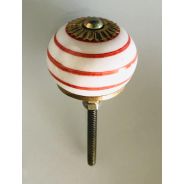 Bouton céramique blanc rayé orange