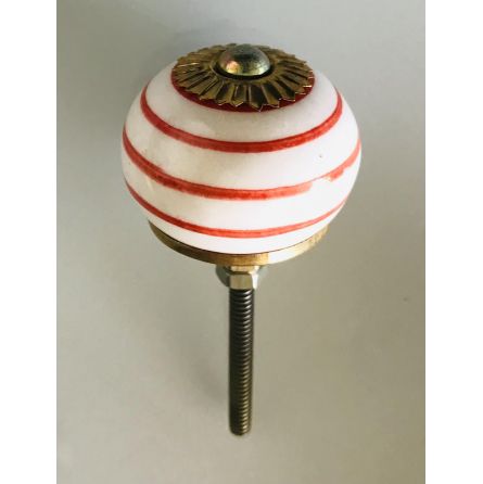 Bouton céramique blanc rayé orange