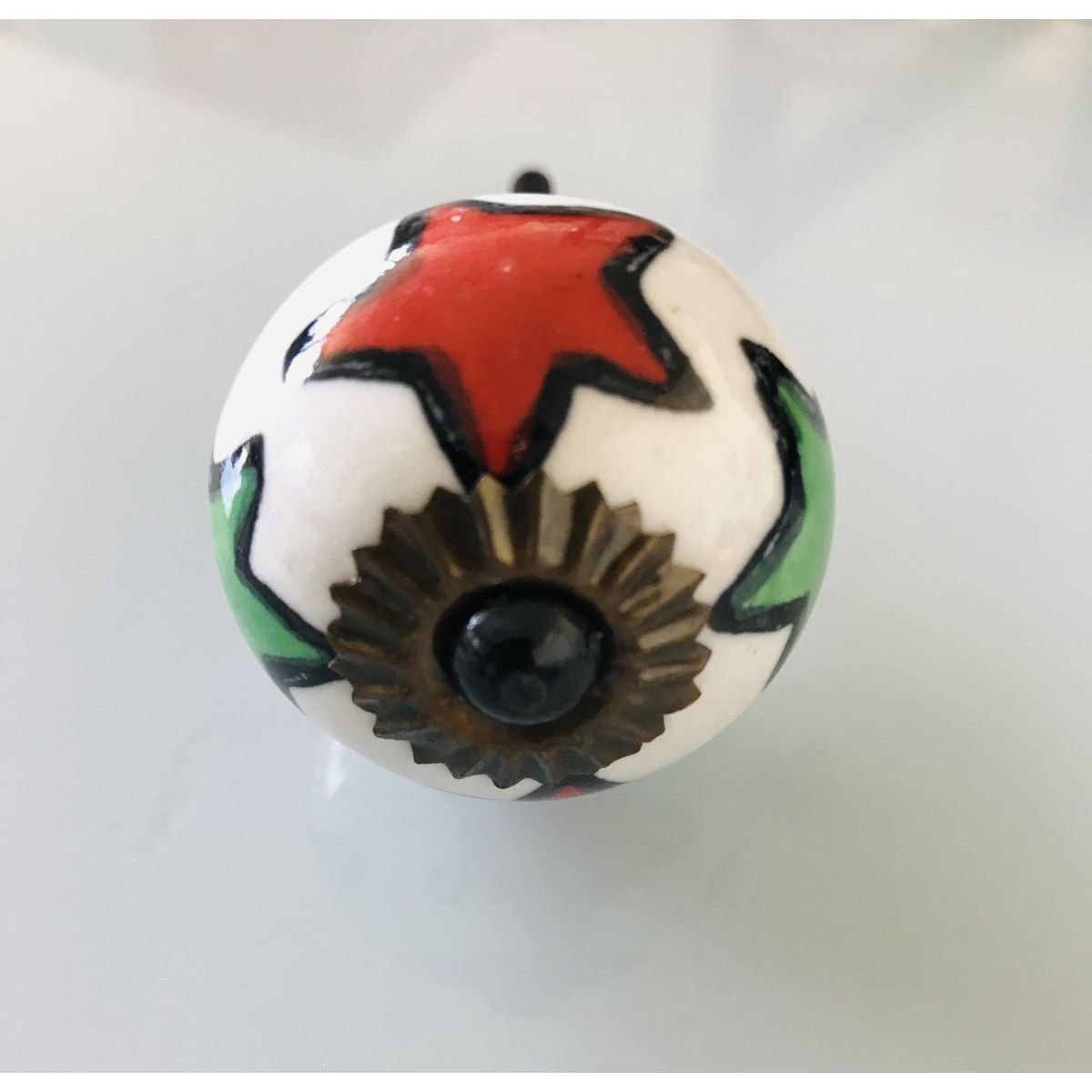 Bouton céramique rond motif Etoiles